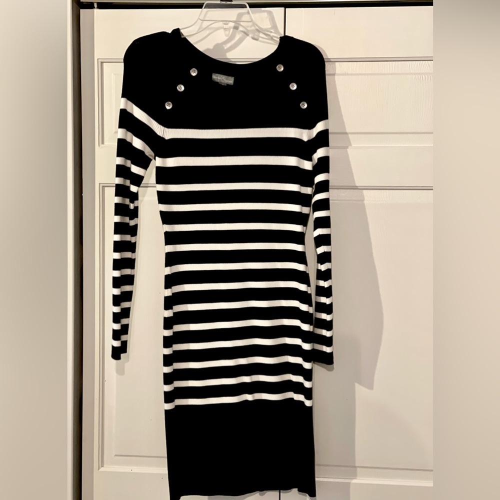Black and white sweater dress.